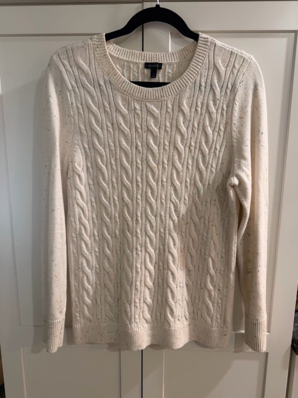 Talbots Cream Speckled Cable-Knit Crew Sweater